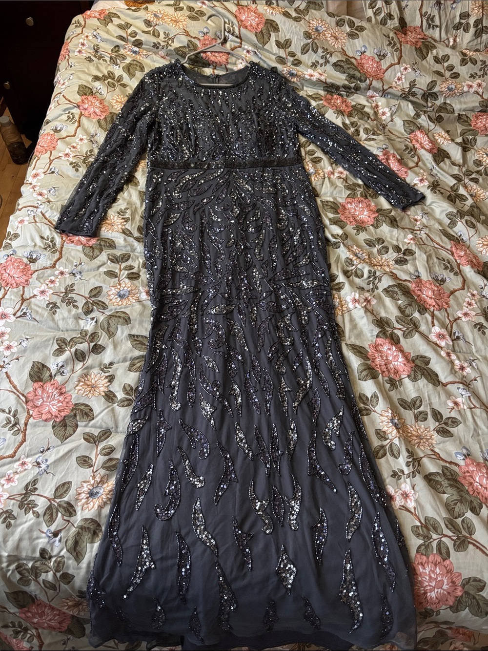 Mac Duggal Black Beaded Long Sleeve Evening Gown